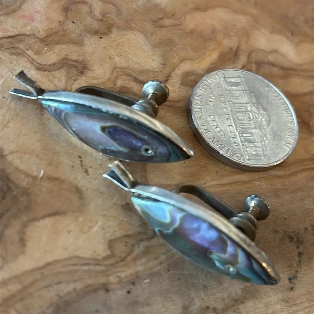 Mexico Abalone Fish Screw Back Earrings